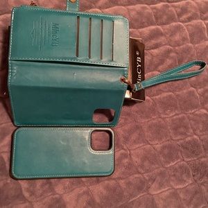 iPhone 12 cellular phone wallet with magnetic cellphone case w/ zipper pocket